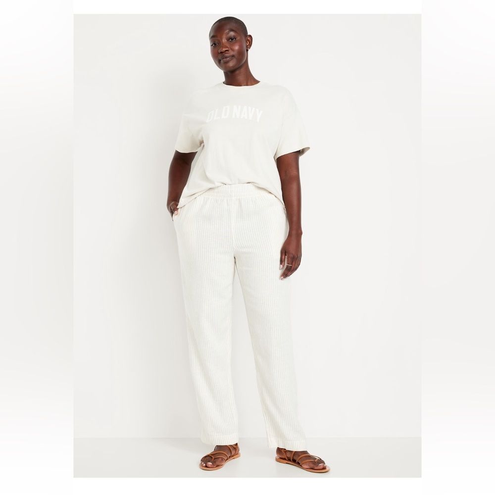 Old Navy High Waisted Linen-Blend Straight Ankle Pants, NWT $40 Retail